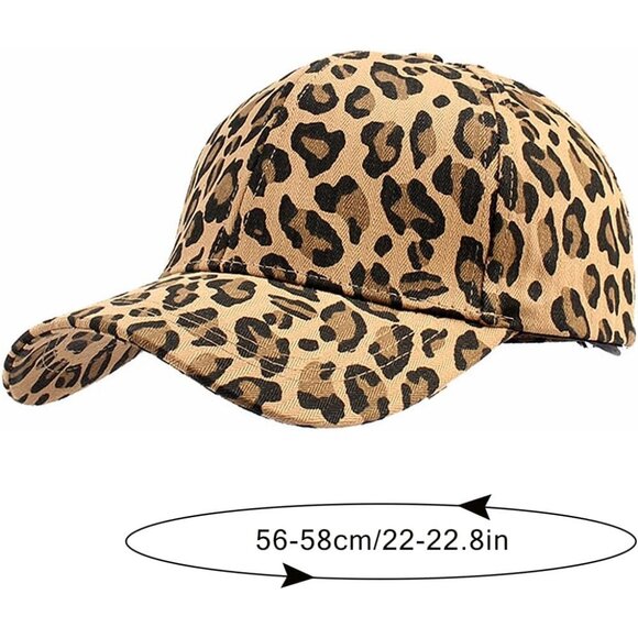 Women's Khaki Leopard Fashion Baseball Cap Adjustable Strap Back Visor Sport Hat - Picture 7 of 7